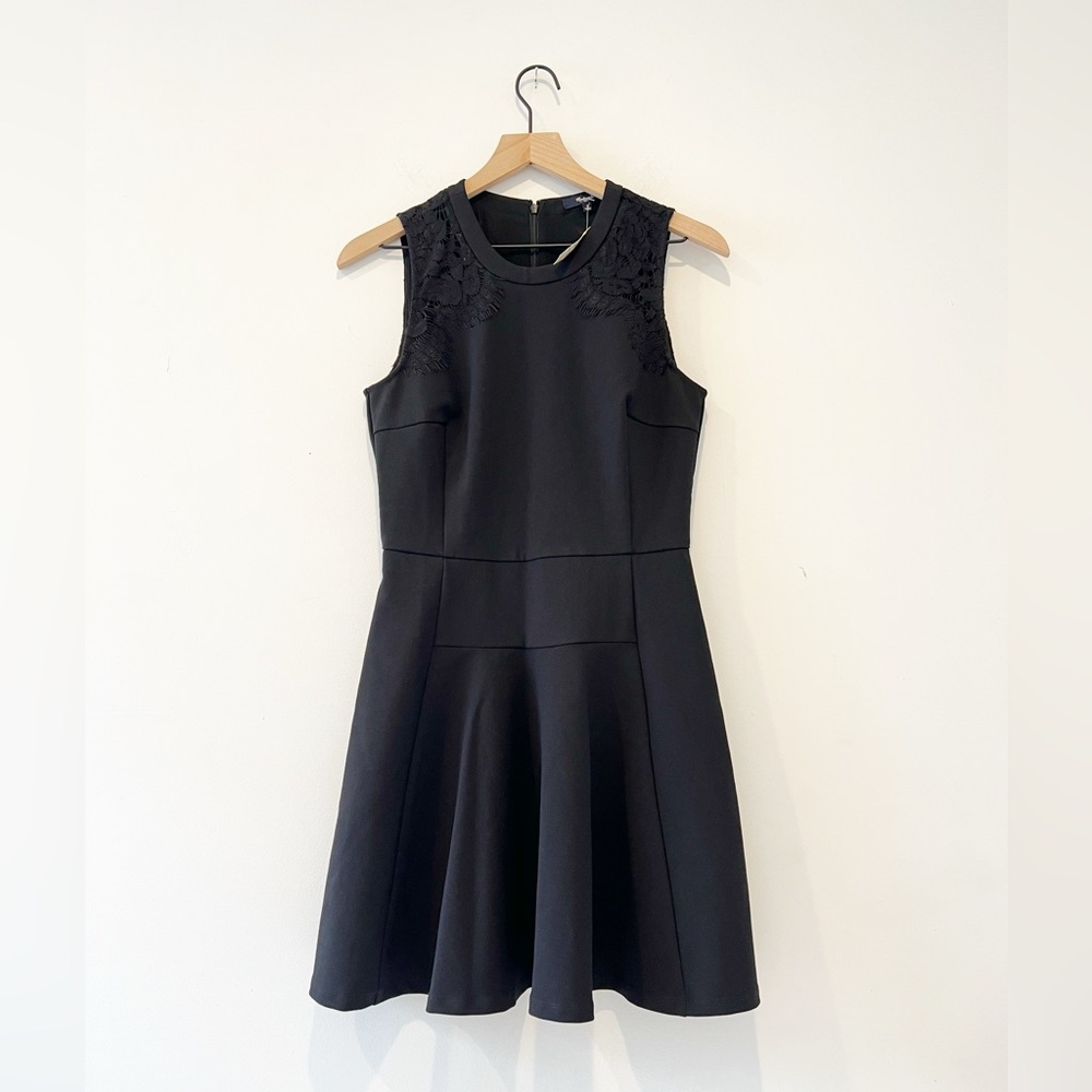 NWT Madewell lace inset fit and flare anywhere dress black mini sleeveless 2
